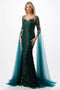 Elegant Cape Sleeve Applique Mermaid Gown - Coya P2221