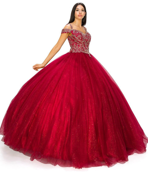 Cold Shoulder Applique  Ball Gown by Cinderella Couture 8028J