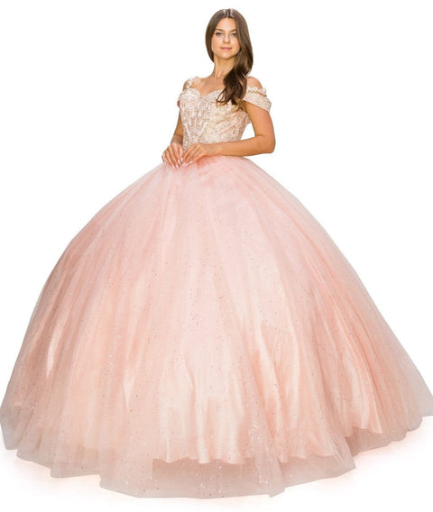 Cold Shoulder Applique  Ball Gown by Cinderella Couture 8028J