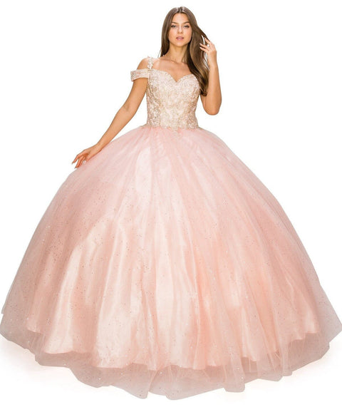 Cold Shoulder Applique  Ball Gown by Cinderella Couture 8028J
