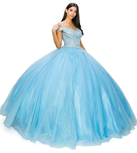 Cold Shoulder Applique  Ball Gown by Cinderella Couture 8028J