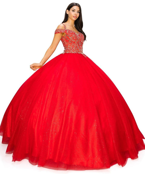Cold Shoulder Applique  Ball Gown by Cinderella Couture 8028J