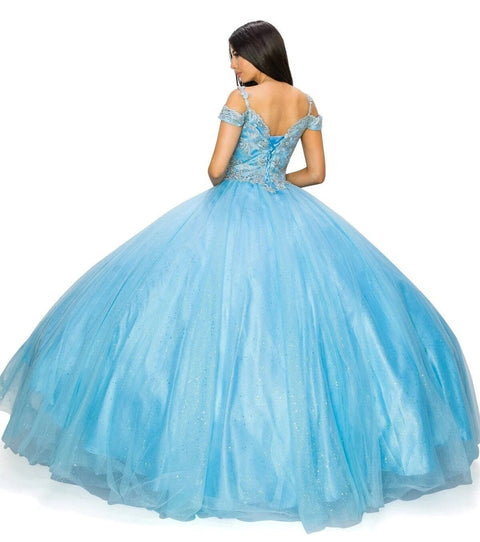 Cold Shoulder Applique  Ball Gown by Cinderella Couture 8028J