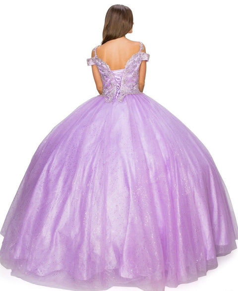 Cold Shoulder Applique  Ball Gown by Cinderella Couture 8028J