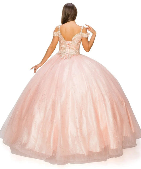 Cold Shoulder Applique  Ball Gown by Cinderella Couture 8028J