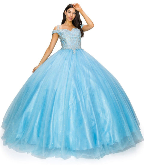 Cold Shoulder Applique  Ball Gown by Cinderella Couture 8028J