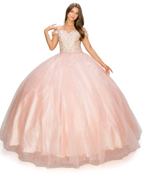 Cold Shoulder Applique  Ball Gown by Cinderella Couture 8028J