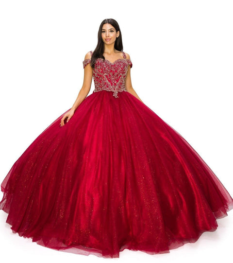 Cold Shoulder Applique  Ball Gown by Cinderella Couture 8028J
