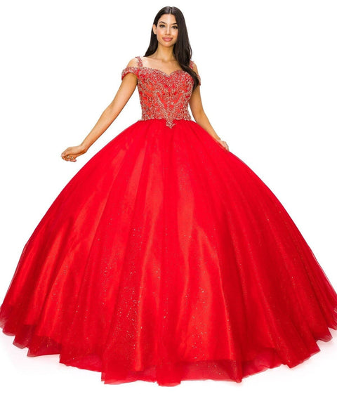Cold Shoulder Applique  Ball Gown by Cinderella Couture 8028J