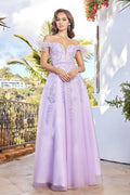 Adora 3143: Feathered Gown with Applique Detailing and Cold Shoulder Design
