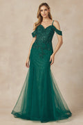 Juliet 281: Mermaid Gown with Applique Detailing and Cold Shoulder Design