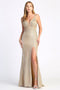 Adora 3055: Fitted Metallic Glitter Gown with Applique Detailing and Slit