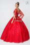 Applique Glitter V-Neck Ball Gown with Cape by Elizabeth K GL2800