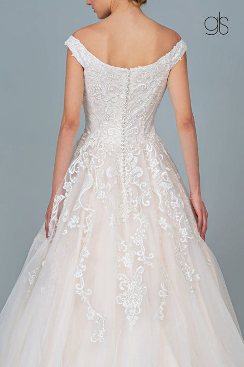 Elizabeth K GL1800's Off-Shoulder Wedding Dress with Appliqué – alternate view 4