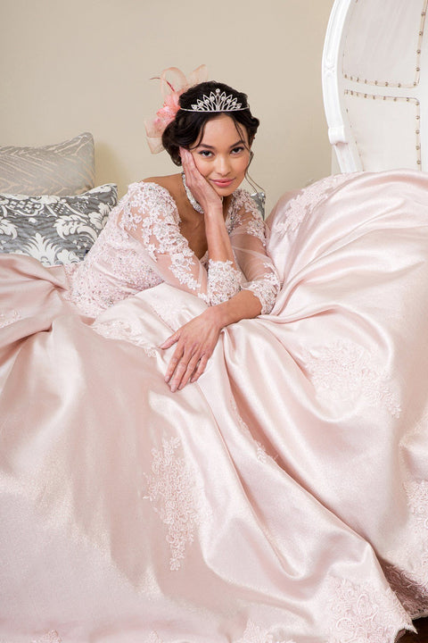 Applique Long Sleeve Ball Gown by Elizabeth K GL1931