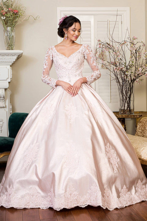 Applique Long Sleeve Ball Gown by Elizabeth K GL1931
