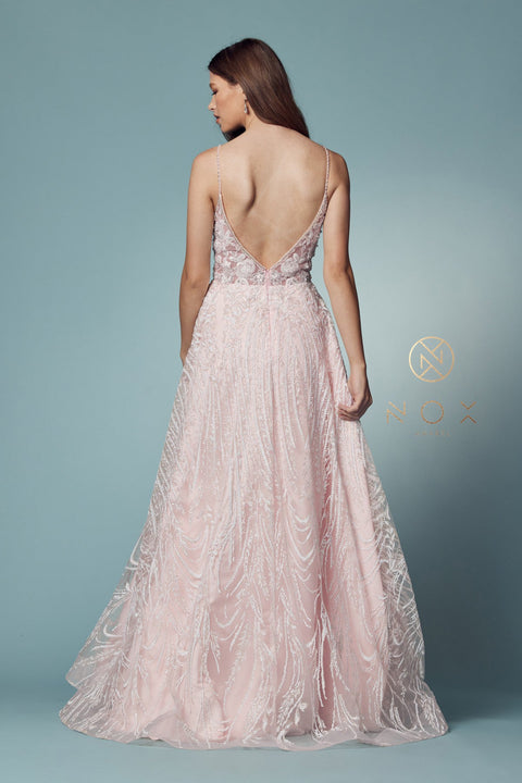 Long Sleeveless A-line Dress with Appliques by Nox Anabel T1009