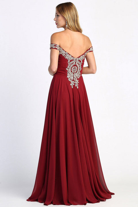 Adora 3072's Off-Shoulder A-line Gown with Appliqué and Slit