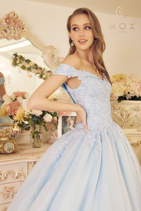 Nox Anabel CU1193's Off-Shoulder Ball Gown with Appliqué