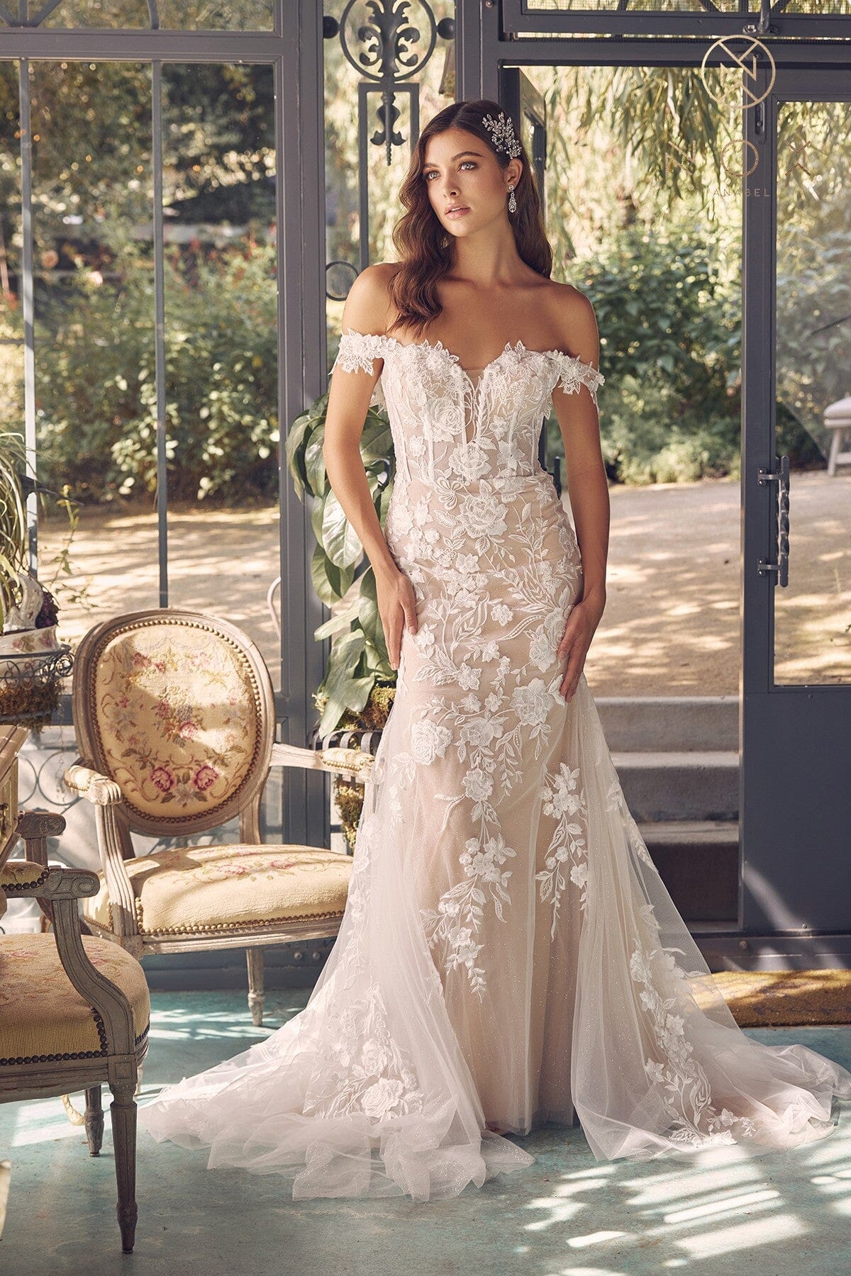 Nox Anabel JE974's Off-Shoulder Bridal Mermaid Gown with Appliqu sheerdreamz Nox Anabel JE974's Off-Shoulder Bridal Mermaid Gown with Appliqu sheerdreamz