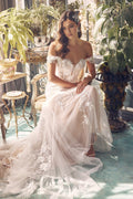 Nox Anabel JE974's Off-Shoulder Bridal Mermaid Gown with Appliqué