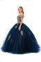 Coya L2779C's Glittering Off-Shoulder Ball Gown with Applique Embellishments