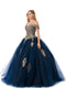 Coya L2779C's Glittering Off-Shoulder Ball Gown with Applique Embellishments