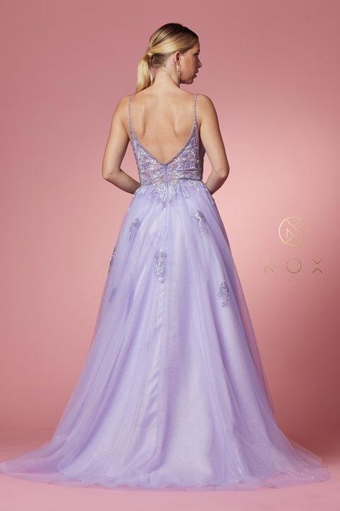 Sheer Sleeveless Gown with Appliques by Nox Anabel T1012