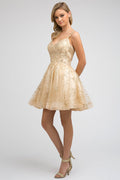 Juliet 838's Glitter Print Short Dress with Appliqué