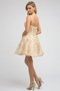 Juliet 838's Glitter Print Short Dress with Appliqué