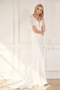 Short Sleeve Wedding Gown with Appliques by Nox Anabel JE927