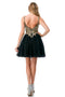 Coya S2757J's Short V-Neck Tulle Dress with Applique Embellishments