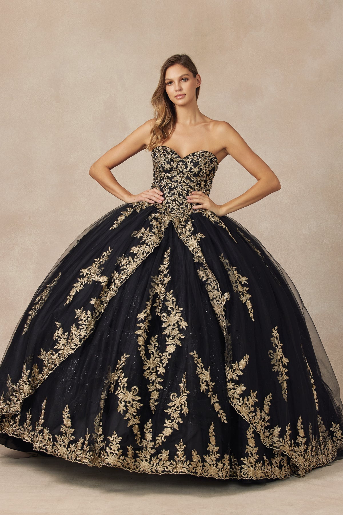Strapless Applique Ball Gown by Juliet 1439– sheerdreamz