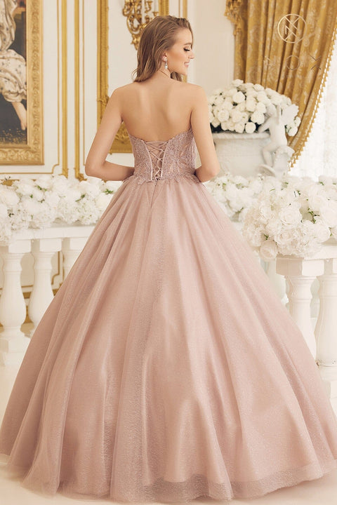 Nox Anabel CU1102's Strapless Ball Gown with Appliqué