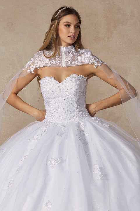Strapless Applique Cape Ball Gown by Juliet 1440