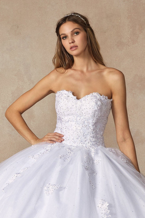 Strapless Applique Cape Ball Gown by Juliet 1440