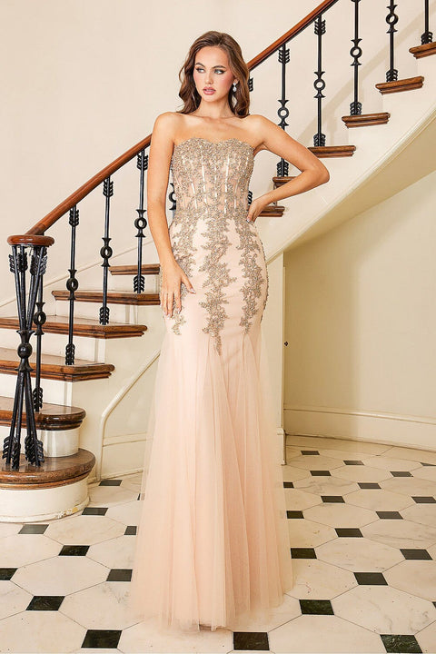 Adora 3108's Mermaid Dress with Applique and Strapless Corset