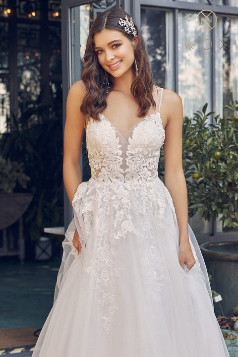 V-Neck Wedding Dress with Appliques by Nox Anabel JE933
