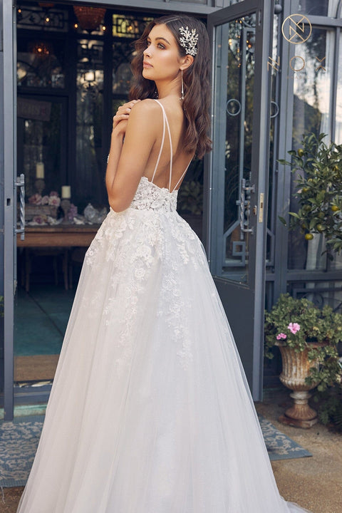 V-Neck Wedding Dress with Appliques by Nox Anabel JE933