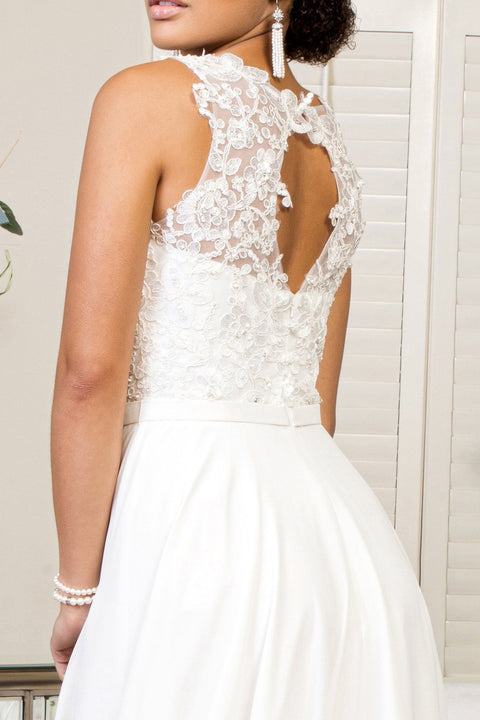 Applique White Chiffon Gown by Elizabeth K GL1952