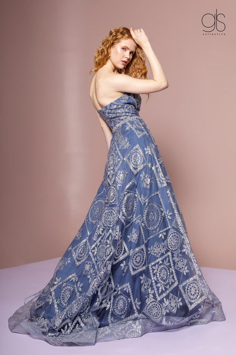 Elizabeth K GL2650's A-Line Dress with Bead Embellishments and Strapless Design