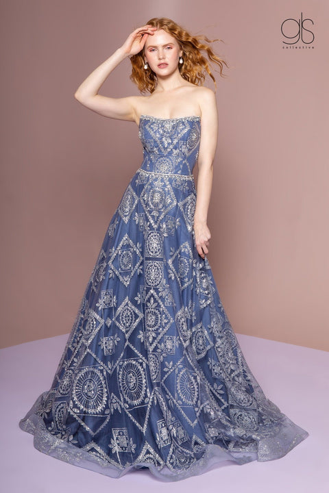 Elizabeth K GL2650's A-Line Dress with Bead Embellishments and Strapless Design