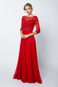 Juliet 600's Formal Gown with Bead Embroidery and Sheer Sleeves