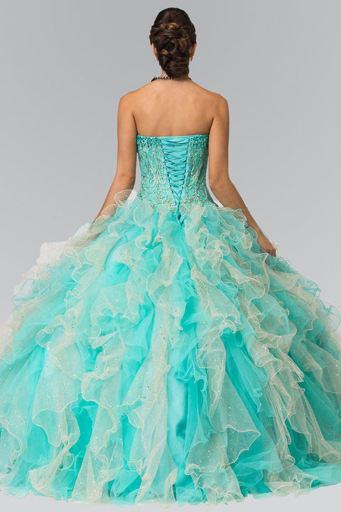 Strapless Embroidered Bead Ruffled Ballgown by Elizabeth K GL2210