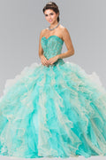 Strapless Embroidered Bead Ruffled Ballgown by Elizabeth K GL2210