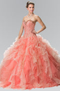 Strapless Embroidered Bead Ruffled Ballgown by Elizabeth K GL2210