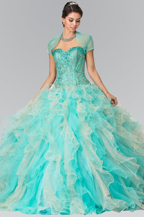 Strapless Embroidered Bead Ruffled Ballgown by Elizabeth K GL2210