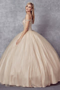 Cold Shoulder Beaded Ball Gown by Juliet 1426