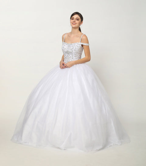 Cold Shoulder Beaded Ball Gown by Juliet 1426