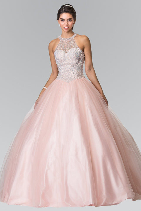 Ballgown with Beaded Halter Illusion by Elizabeth K GL2309
